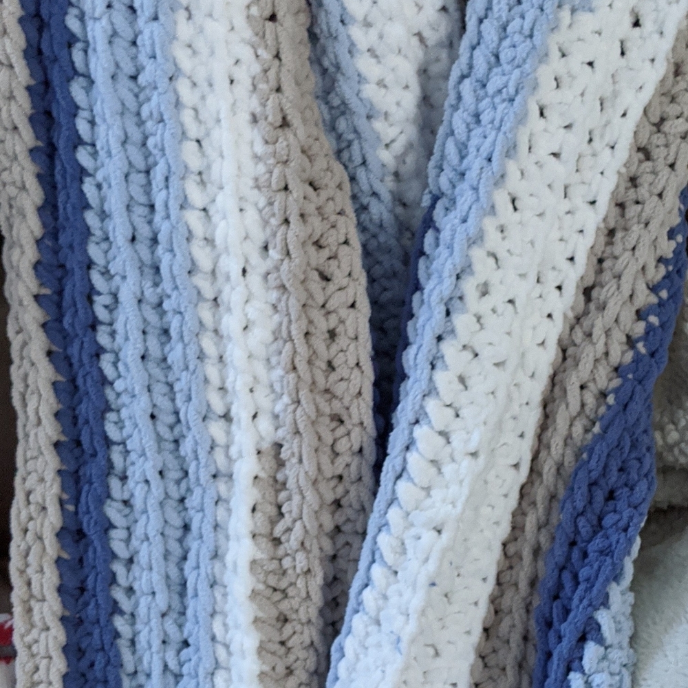 Blues gray and white handmade Crochet Afghan with